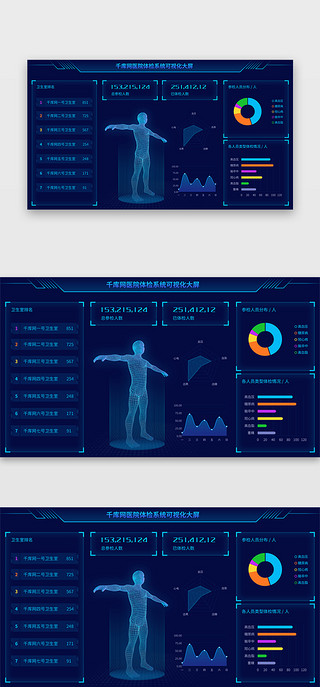 可视化大屏装饰UI设计素材_蓝色科技医疗大屏