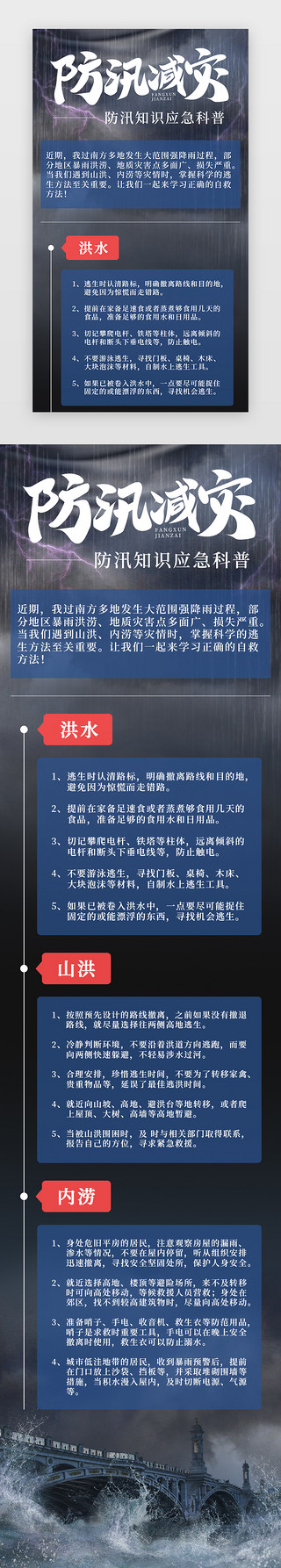 应急电池电池UI设计素材_防汛减灾应急科普H5长图