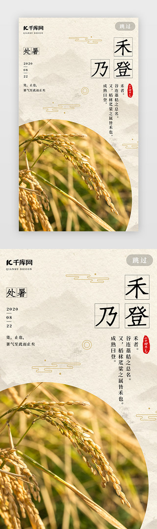 稻谷小麦UI设计素材_处暑禾乃登二十四节气闪屏介绍页