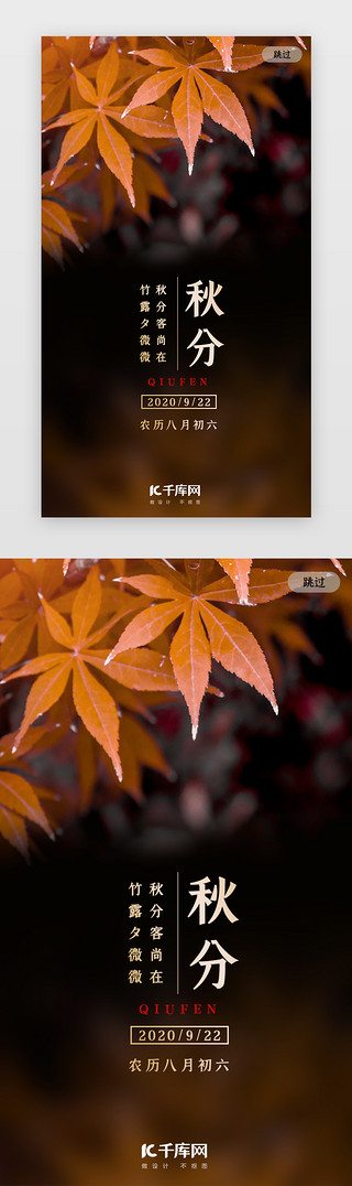 枫叶飘飘UI设计素材_写实枫叶二十四节气之秋分闪屏