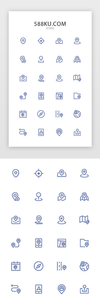 线型图标UI设计素材_紫色线型定位系列图标icon