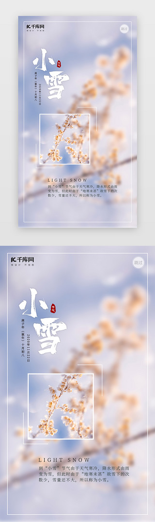 小雪习谷UI设计素材_节日节气植物小雪海报闪屏引导页