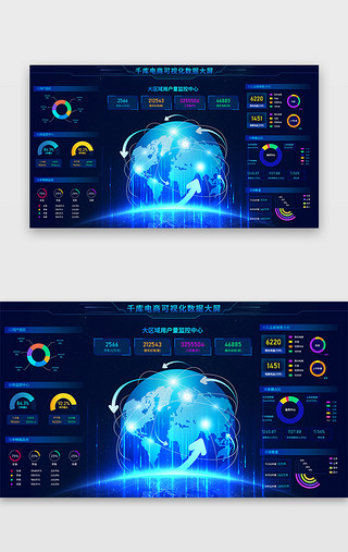 销售全球布局图UI设计素材_深色电商销售大数据可视化展示