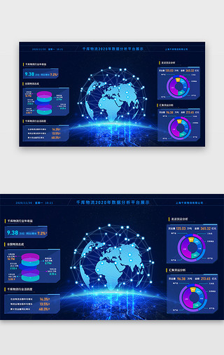 深色guiUI设计素材_深色科技感物流年度总结大数据分析平台