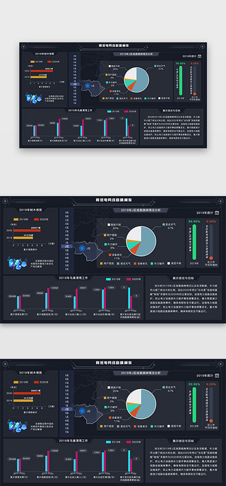 可视化数据分析UI设计素材_节能减排数据可视化科技感黑色、深色科技风、深色、数据可视化