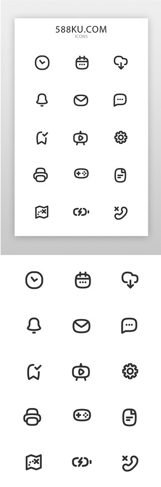 手机通用iconUI设计素材_手机通用icon线型黑色手机通用图标