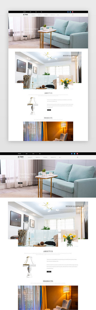 国外展板UI设计素材_家具灯饰网页简约黑白灯饰家具国外网站