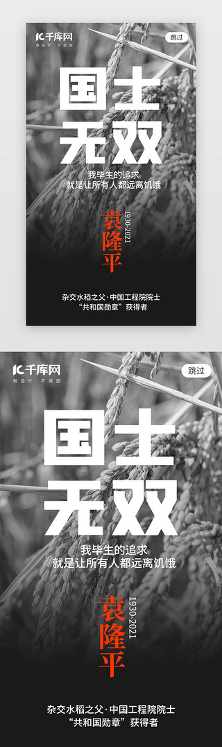 水稻稻子UI设计素材_国士无双袁隆平app闪屏创意黑色水稻