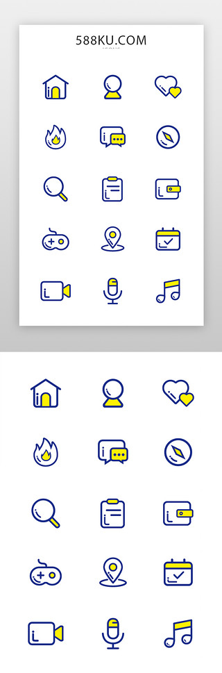 手机主页iconUI设计素材_手机通用icon简约蓝黄手机通用图标