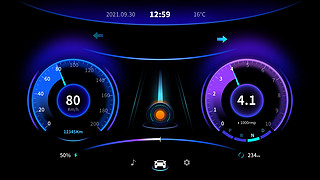 几何科技感渐变UI设计素材_汽车车载导航系统UI科技感 霓虹灯 光感酷炫暗黑仪表盘