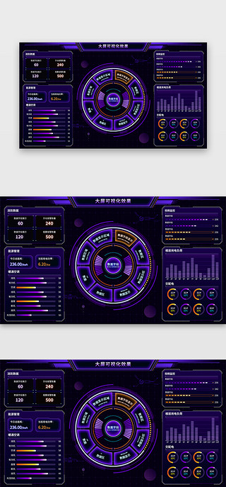 圆环欧式吊顶UI设计素材_政务可视化大屏数据可视化科技 渐变紫色圆环 标题 图表