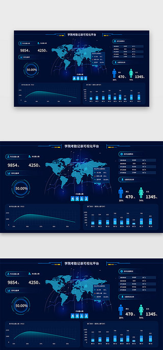 蓝色可视化UI设计素材_考勤网页科技蓝色可视化