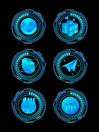 2.5dUI设计素材_3D立体图标icon 图标2.5D 3D立体 科技感蓝色 绿色 青色 黑色旋转圆环 地区 安全 数据