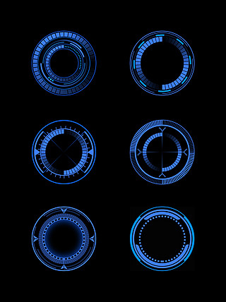 几何边框UI设计素材_图标 圆环 圆形 素材素材科技感 工业风 几何蓝色圆环 圆形 旋转 齿轮
