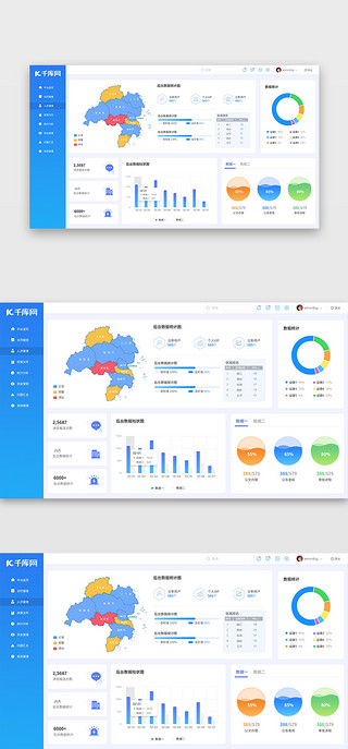 网页数据可视化UI设计素材_后台管理网页简洁蓝色、白色数据可视化