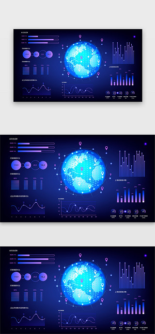 科技感地球UI设计素材_销售、科技网页科技感紫色销售、科技、销售额