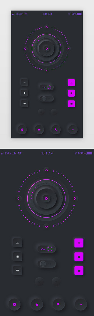 科技黑色简约UI设计素材_音乐、歌曲APP界面简约紫色、黑色音乐、频道