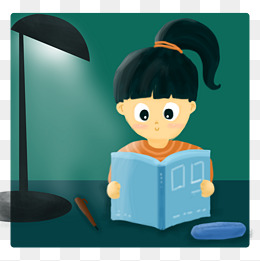 夏季毕业高考女孩灯下学习读书手绘插画psd