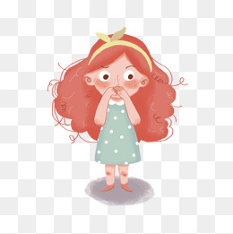 深棕色长发小美女吃手指卡通图