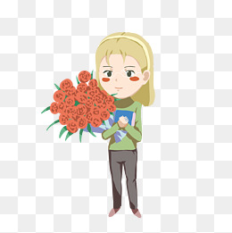 手绘女生捧花插画矢量图