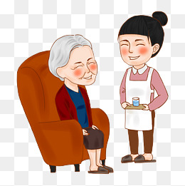 女儿给母亲端茶倒水卡通插画