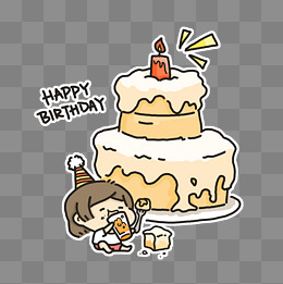 卡通简笔画吃生日蛋糕的小女孩