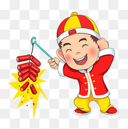 放鞭炮手绘卡通人物png素材
