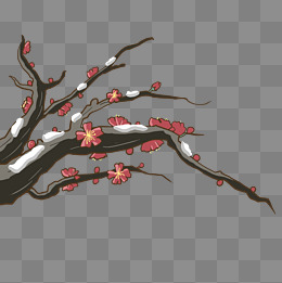 手绘中国风梅花枝插画