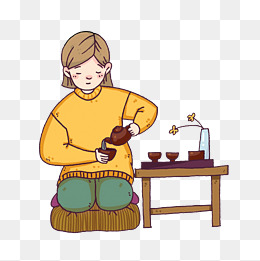喝茶的小女孩插画
