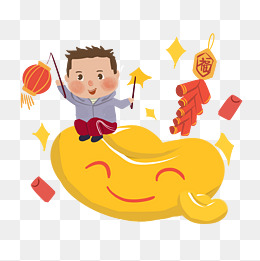 新年锦鲤手绘卡通人物png素材