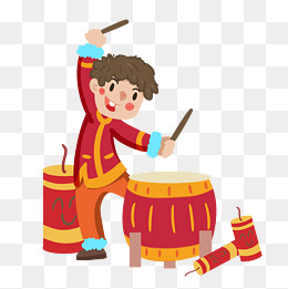 新年小朋友打鼓手绘插画