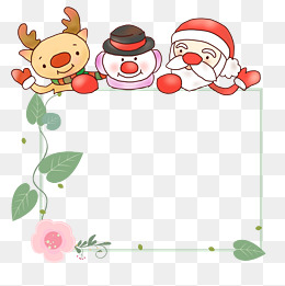 圣诞节卡通手绘麋鹿圣诞老人花朵边框