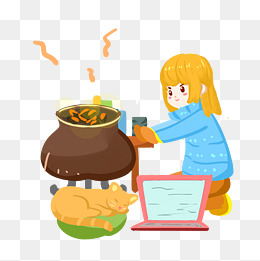 冬季取暖小女孩烤火取暖手绘