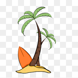 手绘沙滩椰子树插画