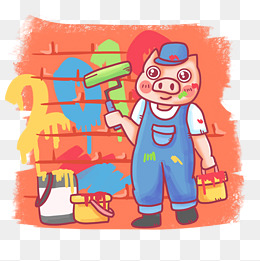 卡通职业油漆工小猪