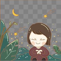 新年节日女孩许愿手绘卡通