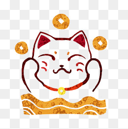金币招财猫卡通手绘png