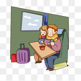 手绘卡通春运坐火车回家