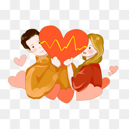 情人节情侣拿桃心放电png素材