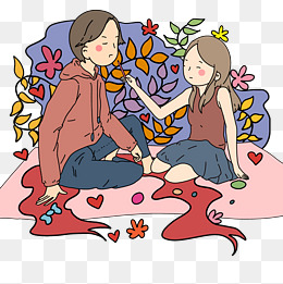 情人节浪漫情侣去约会手绘插画