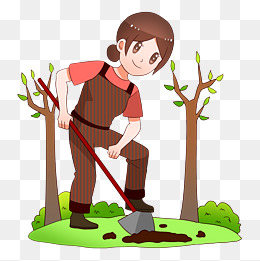 植树铲土的小女孩