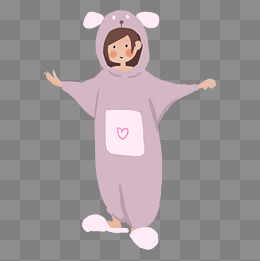 紫色扁平化穿睡衣的女孩元素