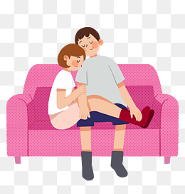 情人节2.14情侣沙发卡通手绘