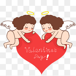 情人节天使守护红色爱心手绘人物png