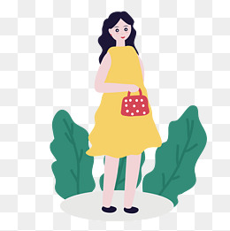 卡通风拎包的女孩