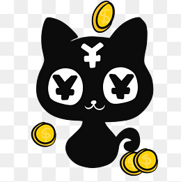 黑色小猫存钱罐插画