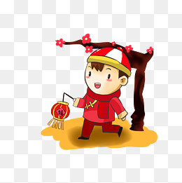 元宵节卡通娃娃卡通男孩可爱风格喜庆中国风灯笼矢量图