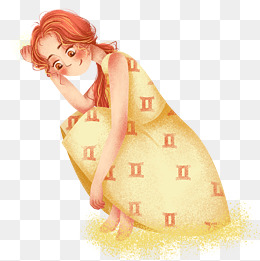 蹲坐着的可爱小女孩免抠图