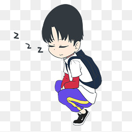 蹲着睡觉的小男孩插画