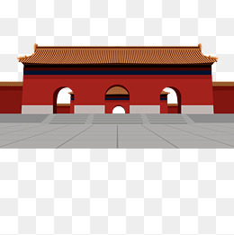 卡通红色宫墙城门免扣图